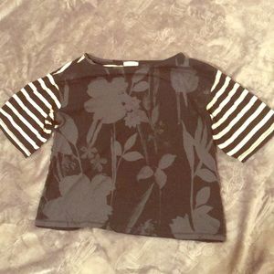 🍋Gap Cropped Tee in Navy & Black & White Stripes